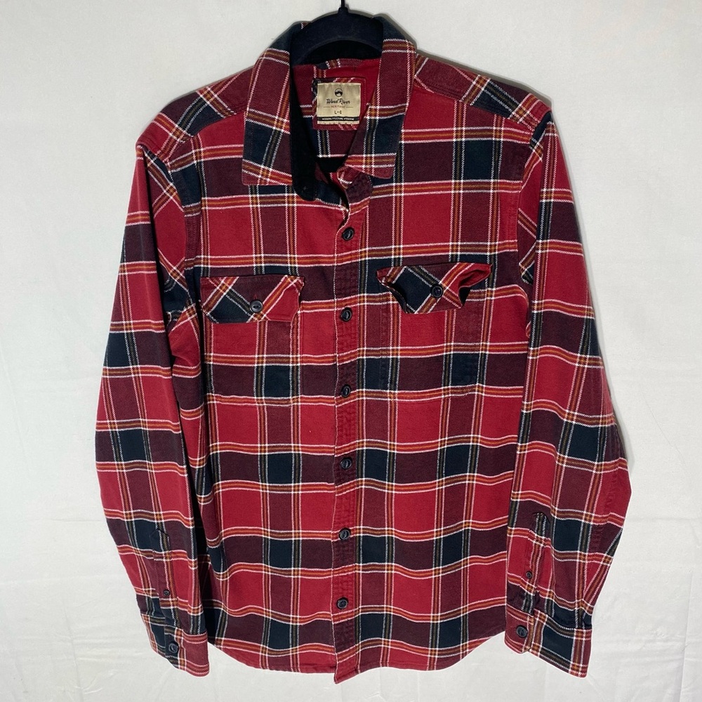 Wind River Red Black White Plaid Long Sleeve Button Up Cotton Twill Shirt L